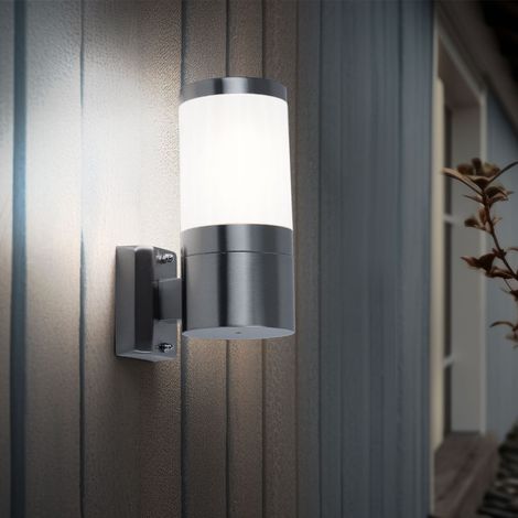 Wandleuchte Außen Edelstahl Außenleuchte Haustürleuchte Wandlampe Garten silber weiß Fassadenlampe, Metall Kunststoff, 1x E27, DxHxT 10,2x24x15,5 cm
