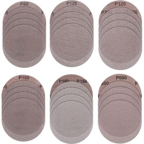 30 PCS Disques de ponçage en maille,Disques abrasifs velcro Ø 125 mm Filet de ponçage sans poussière Patins de ponçage antiblocage Papier abrasif pour ponceuses de plafond Ponceuses (1/5)