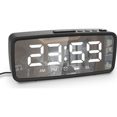 5,1" Digitaler Radio-Spiegelwecker mit 3 Helligkeitsstufen, FM-Radio mit Schlummerfunktion, einstellbarer Lautstärke, Nachtmodus, Alarm mit Schlummerfunktion, 12/24-Stunden-Format für Schlafzimmer und