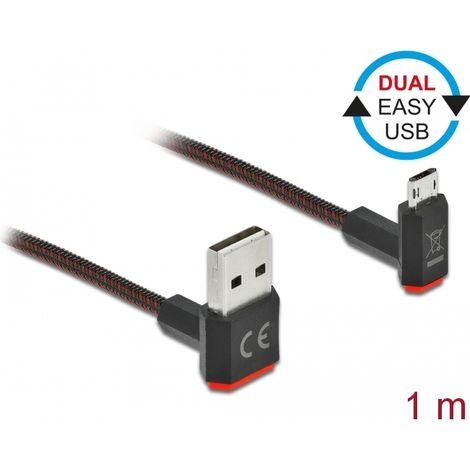 Delock Cable EASY-USB 2.0 Tipo-A macho a EASY-USB Tipo Micro-B macho, sesgado hacia la arriba y hacia abajo, de 1 m y negro