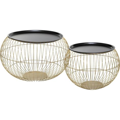 Lot de 2 tables d'appoint en métal doré et noir -PEGANE-