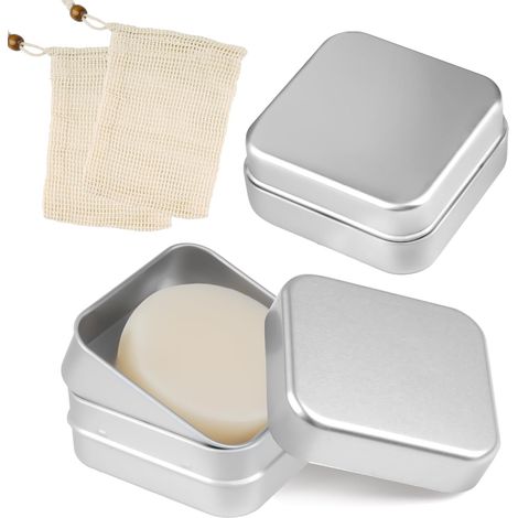 Lot de 2 porte-savon de voyage en aluminium avec grille d'égouttement  Porte-savon résistant à l'humidité avec sac à savon pour le rangement de la maison, les voyages et les savons de bain (1/5)