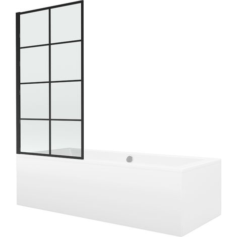 Mexen Cube baignoire rectangulaire 180 x 80 cm avec habillage et écran 1 volet 80 cm, motif noir - 550518080X9308017077 (1/5)