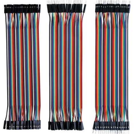 120 câbles Dupont de couleurs différentes, connecteurs mâle-femelle 40 broches, mâle-mâle 40 broches et femelle-femelle 40 broches, compatibles avec les plaques d'essai. (1/4)