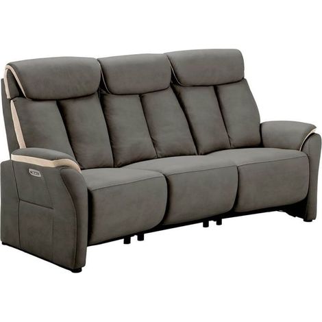 Canapé 3 places relax électrique New Nobuck gris foncé et beige - ODEON (1/5)