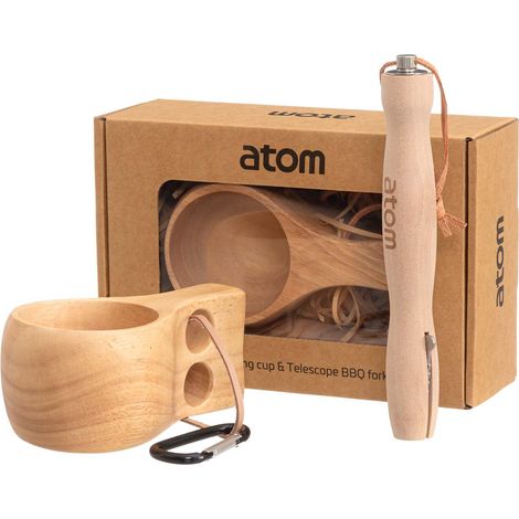 Set regalo con tazza in legno e spiedino pieghevole per griglia per esterni