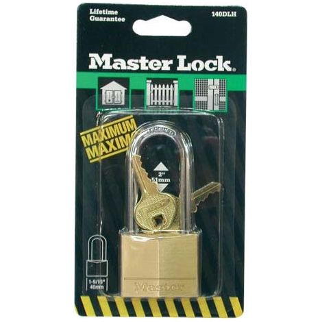 Master Lock 140EURDLH Candado de Ancho con Cuerpo de Latón Macizo con Arco Largo, Dorado, 8,9 x 4 x 1,3 cm