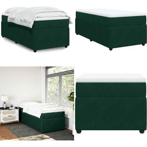 Giroletto a Molle con Materasso Verde Scuro 90x200 cm Velluto - Materasso a molle insacchettate - Giroletto con materasso