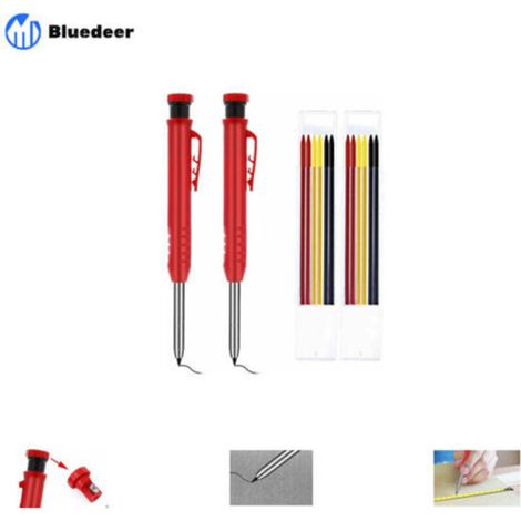 Lot de 2 porte-mines charpentier automatiques solides avec recharges crayon pour le dessin, travail du bois plomb, Noir, Jaune, Rouge Crayon, Marqueur, Craie