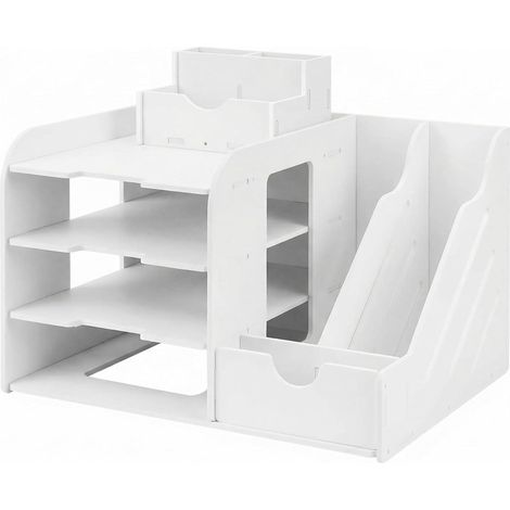 Organisateur bureau 4 niveaux, bac à courrier A4, PVC, avec porte-stylo, tri documents et magazines (1/5)