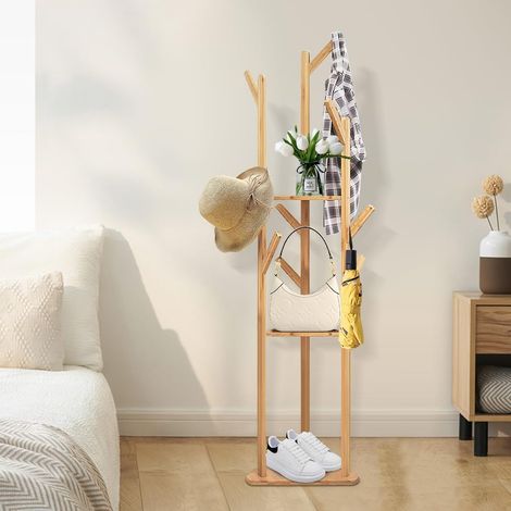 Bamboo Legs Coat Rack: Solid Clothes Rack with Stable Base, Cloakroom, Entrance Coat Holder, Maximum Load 15 kg, Ideal for Home, Bedroom, Living Room – 155 x 38 x 30.5 cm – Original Colour (1/5)