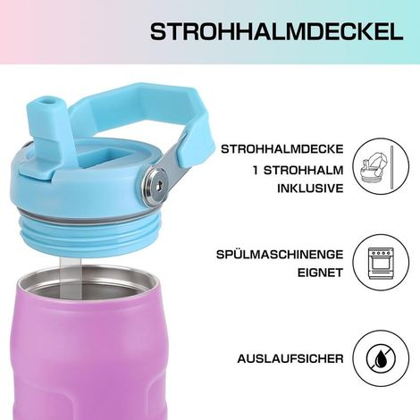 Isolierte Wasserflasche mit Strohhalm, 720 ml, Edelstahl, BPA-frei, doppelwandig, auslaufsicher, große Kapazität, Wasserflasche für Erwachsene mit Strohhalm für Sport, Büro, Schule (Lila) (1/5)