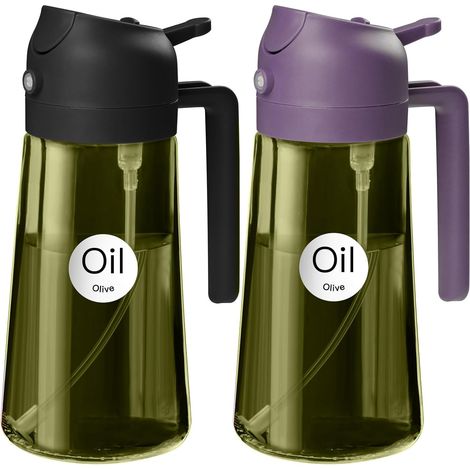 2 pièces Pulvérisateur d'huile, Verre alimentaire, Fonction 2 en 1, Bouteille verte, Pour cuisine