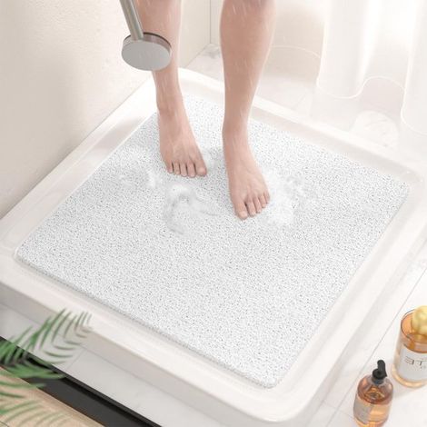 Alfombrilla de ducha antideslizante，53 x 53 cm，alfombrilla de baño de PVC suave sin ventosas，de secado rápido y con drenaje eficiente