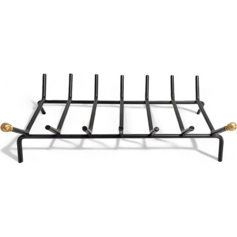 Brucialegna rettangolare ferro battuto nero con pomoli in ottone 7 barre ideale per camino cm 55x35x16h robusto e elegante (1/4)