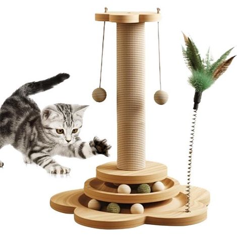 Arbre à chat en bois 4-en-1, 86 x 40 x 66 cm, poteaux griffoirs pour grands chats, plateforme rotative, arbre à chat pour chats d'intérieur (1/5)
