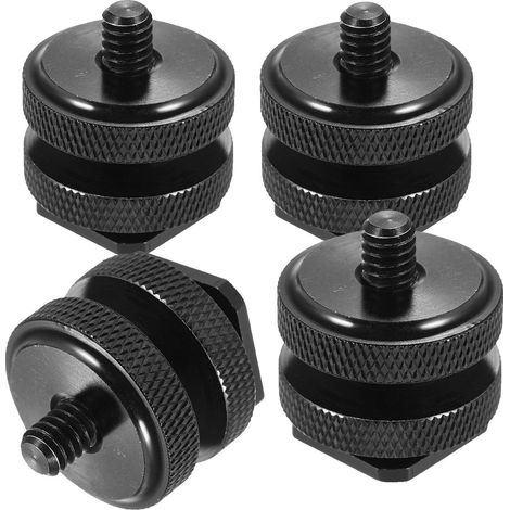 Adaptateur Double Vis 1/4 Pouce pour Sabot Caméra Noir en Alliage D'aluminium, 4 Pièces, Compatible Flash sans Fil et Câble TTL, Accessoire pour Trépied Photo (1/5)