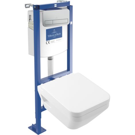 Pack WC suspendu sans bride Villeroy & Boch Architectura Twistflush [e³] rectangle + bâti-support ViConnect + plaque chrome mat