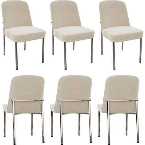 Lot de 6 chaises de salle à manger avec assise rembourrée, pieds en métal argenté et velours beige (1/5)