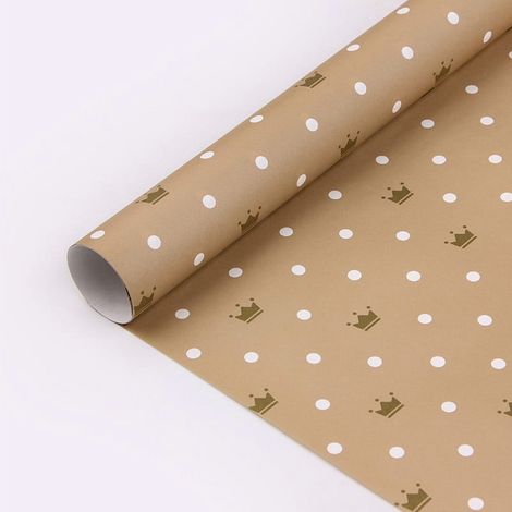 Papier D Emballage Cadeau - Papier Kraft - 50 x 70 cm - Motifs Rayures Simples Grille Etoiles Points De Couronne - 1 Feuille (1/5)