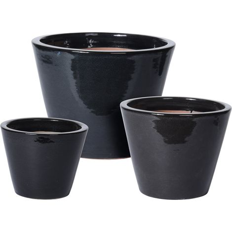 PROGARDEN macetas negras ceramica 15&4320&4323 cm lote 3 , Lote 3 macetas negras cerámica 15 &43 20 &43 23 cmFabricadas en cerámica esmaltada por fuera en color negraAptas par inte