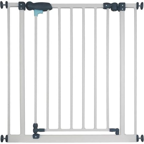 Barrière de Sécurité Extensible pour Enfants 73-120 cm, Fixation par Pression, Métal Blanc, Conforme NF EN 1930, Extensions Disponibles, Sécurité Domestique pour Portes et Escaliers (1/5)