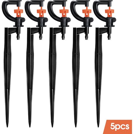 (Lot de 5) 5 arroseurs rotatifs à 360° pour micro-irrigation avec piquet de 21 cm et raccord cannelé 1/4" pour pelouse, ferme et serre. (1/5)