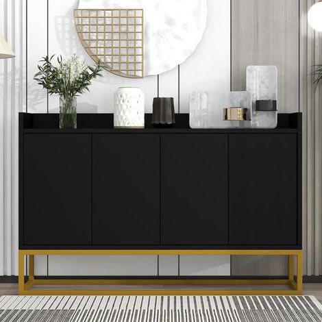 Buffet - GUTENT - 4 portes - Noir - Style scandinave - MDF et acier