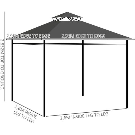 Pavillon Partyzelt Gartenpavillon, 3 x 3 x 2, 88 m, Dunkelgrau (1/5)