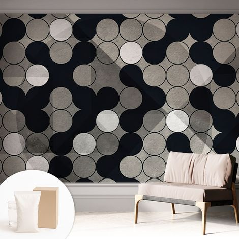 Papier peint intissé décoratif pour salon chambre et cuisine Facile à poser avec colle Cercles géométriques 312x219 cm (1/5)
