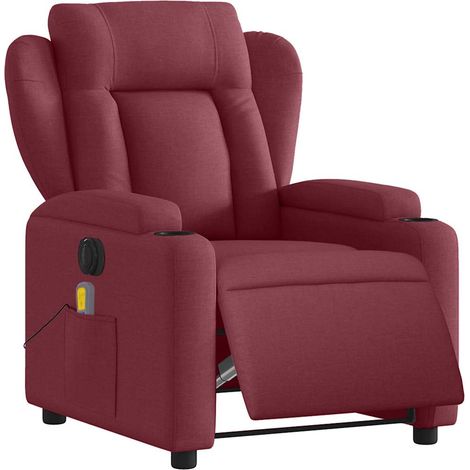 vidaXL Poltrona Massaggiante Reclinabile Elettrica Rosso Vino Tessuto