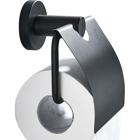 Matte black toilet roll holder, with flap toilet paper dispenser toilet paper holder with 304 stainless steel wall cover (1/3)