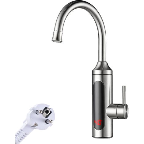 Robinet électrique chauffant 3300W pivotant à 360 degrés avec affichage numérique LED, robinet d'eau chaude et froide en acier inoxydable IPX4 (1/5)
