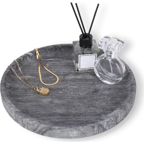 Plateau rond en marbre (WH017) - Pour table basse, salon, bureau, cuisine, salle de bain - Gris noir (1/5)