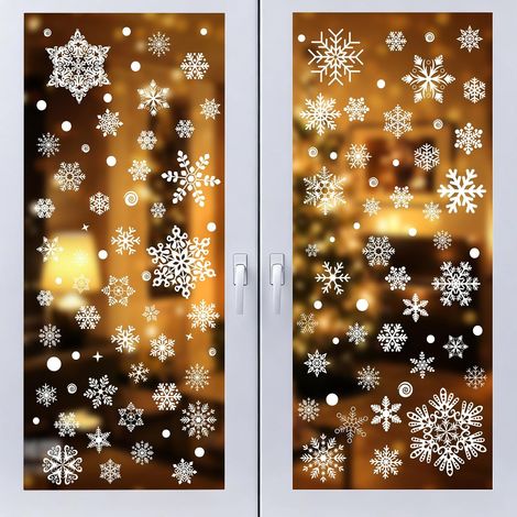 Stickers Flocon Noel Fenetre 296PCS - Deco Noel Fenetre Autocollant Electrostatique, PVC Decoration Noël Fenêtre Interieur Réutilisable pour les Deco Vitre Noel (1/5)