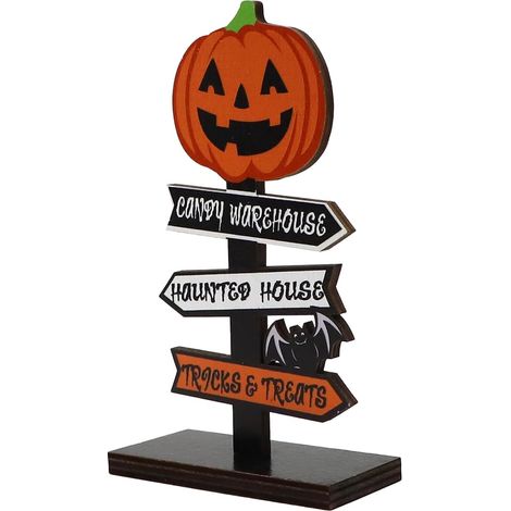 Décoration de table d'Halloween, ornement en bois d'Halloween, panneau en bois « Joyeux Halloween », support de table, 14 x 8 cm Y4WSSXBT (Citrouille)