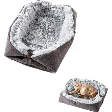 HOXILEELEOLit pour chat chien, 2 en 1 double usage panier coussin, doux et confortable, chaud, nid pour chiot Multicolore CHATIERE (1/4)