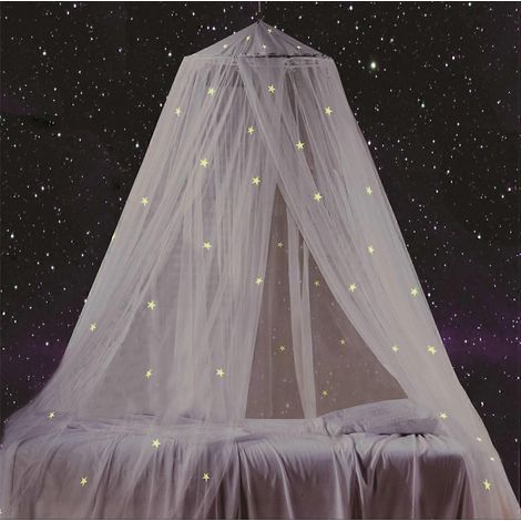 Ciel de lit pour fille, moustiquaire étoile princesse phosphorescente pré-attachée, décoration de chambre et tente avec ciel étoilé lumineux 1 (1/5)