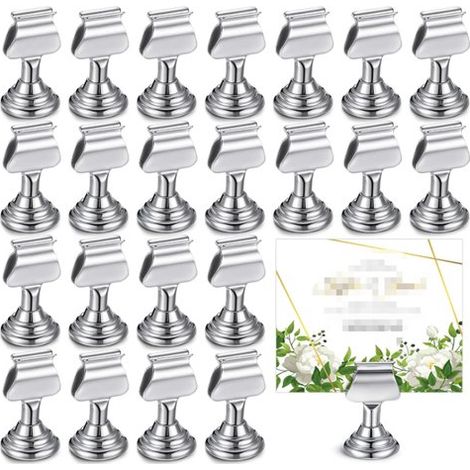 Set di 24 segnaposto per matrimonio, mini segnaposto in metallo color argento da 4,3 cm, segnaposto a forma di arpa, portacarte (1/2)