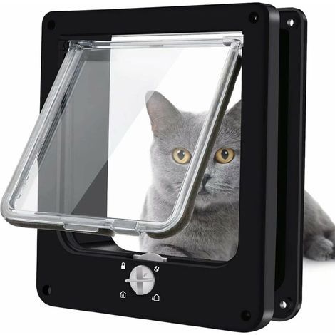 Portes pour chats, chatière magnétique à verrouillage rotatif à 4 voies pour chats, chatons et chatons, version améliorée M noir, 19 5.5 22) (1/5)