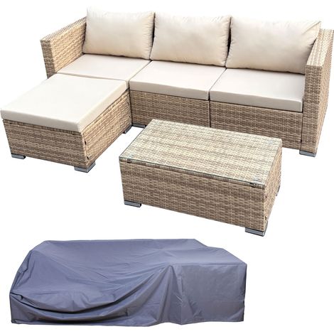 SVITA QUEENS Gartenlounge Set Gartenmöbel Set Sitzgruppe Abdeckhaube Polyrattan Beige (1/5)