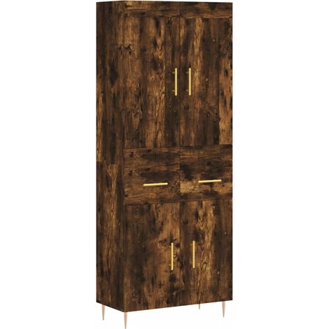 Buffet bahut commode armoire meuble de rangement organisateur cuisine salle de séjour salon haut 69,5 x 34 x 180 cm bois d'ingénierie marron