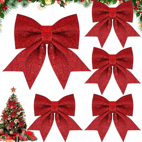 5 nœuds rouges sapin Noël, décoration arbres fêtes mariages (1/4)