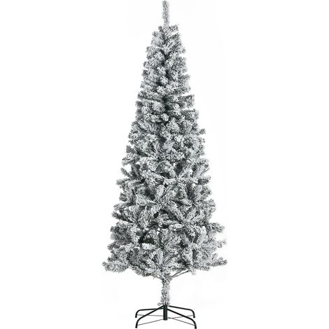 HOMCOM Albero di Natale Artificiale Slim Innevato Base in Metallo 631 Rami Verde (1/5)