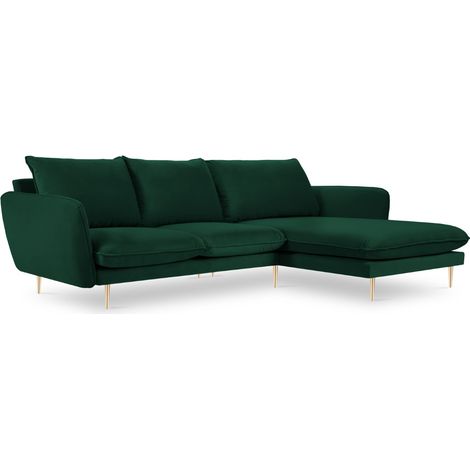 Canapé d'angle droit 5 places en velours vert bouteille (1/5)