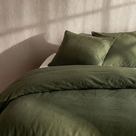 Parure de lit 140x200 flanelle kaki Terre de Nuit