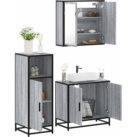 Set de muebles de baño 3 pzas madera contrachapada gris sonoma vidaXL (1/5)