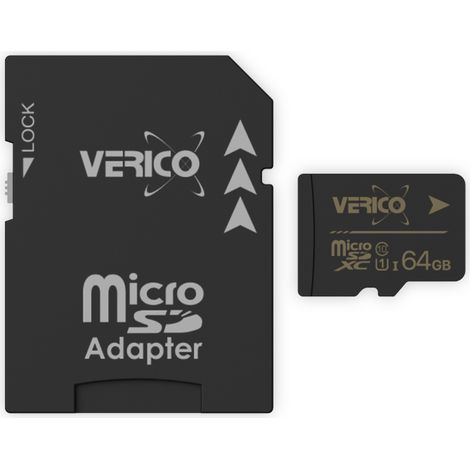 Carte mémoire VERICO microSDXC 64 Go, Class 10, UHS-I, avec adaptateur