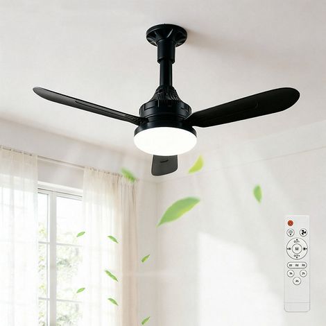 Mini ventilateur de plafond moderne avec éclairage, silencieux, à trois pales,avec télécommande,trois vitesses de ventilation,noir (1/5)