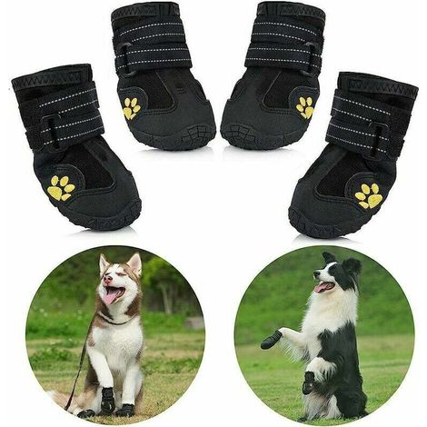 Bottes pour chien de protection, Lot de 4 étanche Chaussures de chien pour chiens de taille moyenne et grande - Noir, Ensoleillé